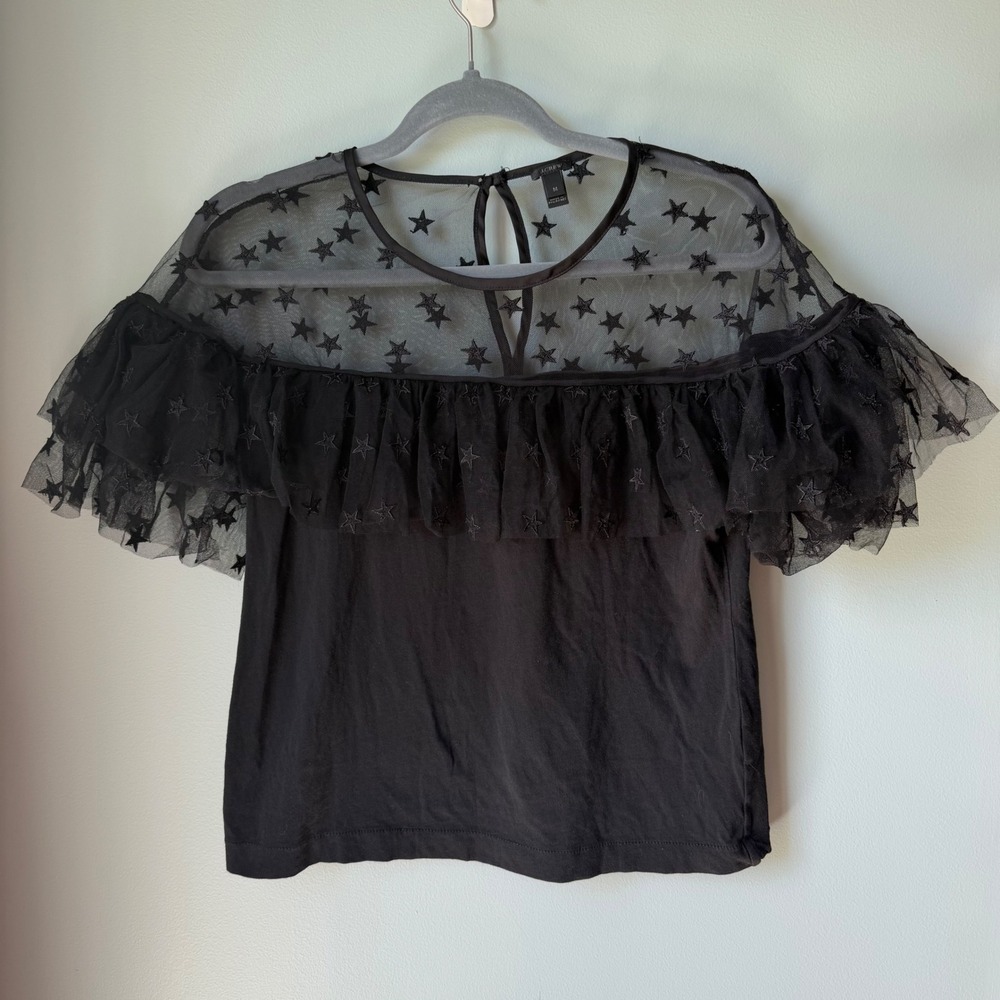 J. Crew Black Star Tulle Ruffle‎ Top Cotton Whimsigoth Dark Fairy Size Medium